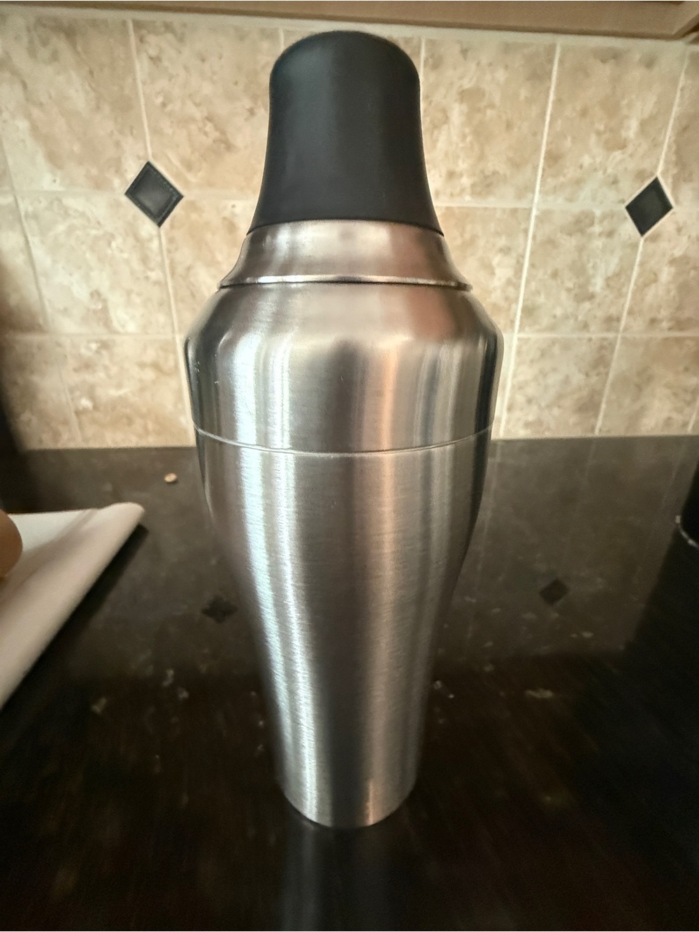Oxo Brushed Stainless Steel Cocktail Shaker with Black Cap